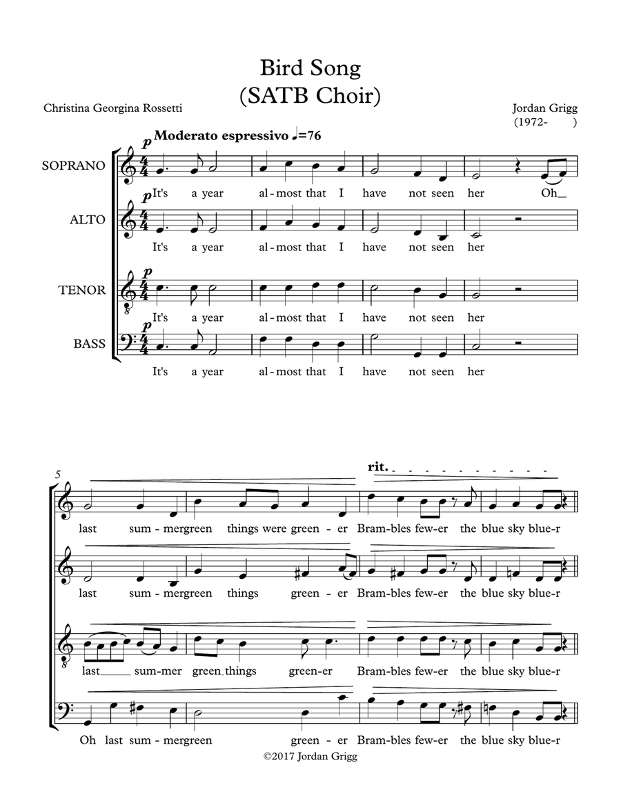 Bird Song (SATB Choir) 4-Part scores gallery preview page 1