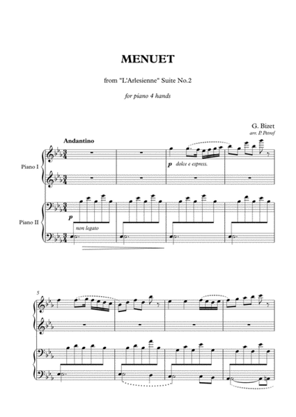 Bizet - MENUET from "L'Arlesienne" Suite No.2 - piano 4 hands image number null