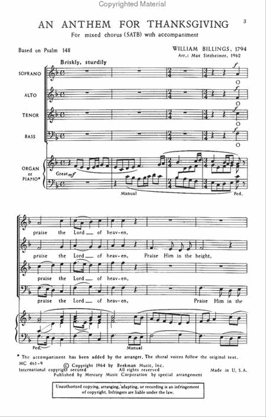 An Anthem For Thanksgiving 4-Part scores gallery preview page 2