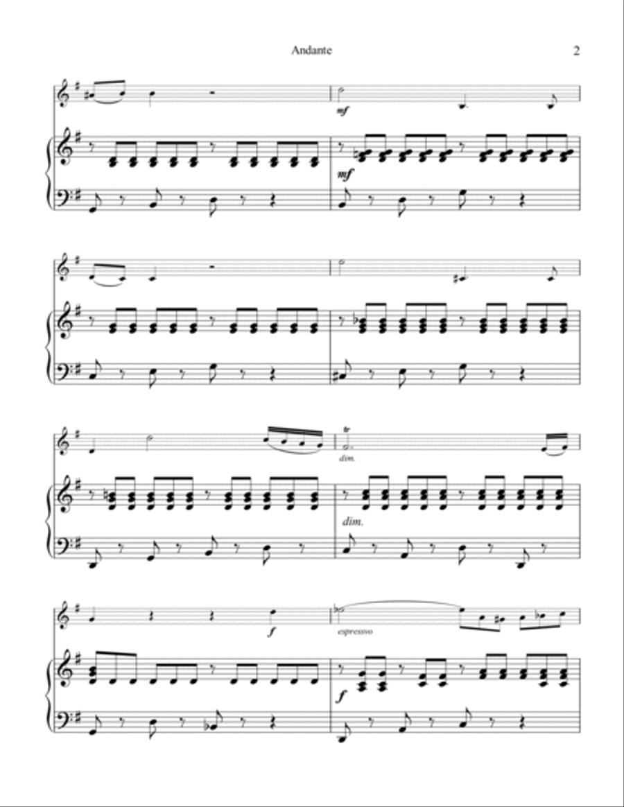 Andante from piano concerto no. 21 (Elvira Madigan) for violin and piano Violin Solo scores gallery preview page 3