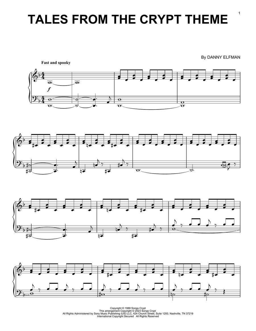 Tales From The Crypt Theme Piano Solo scores gallery preview page 1