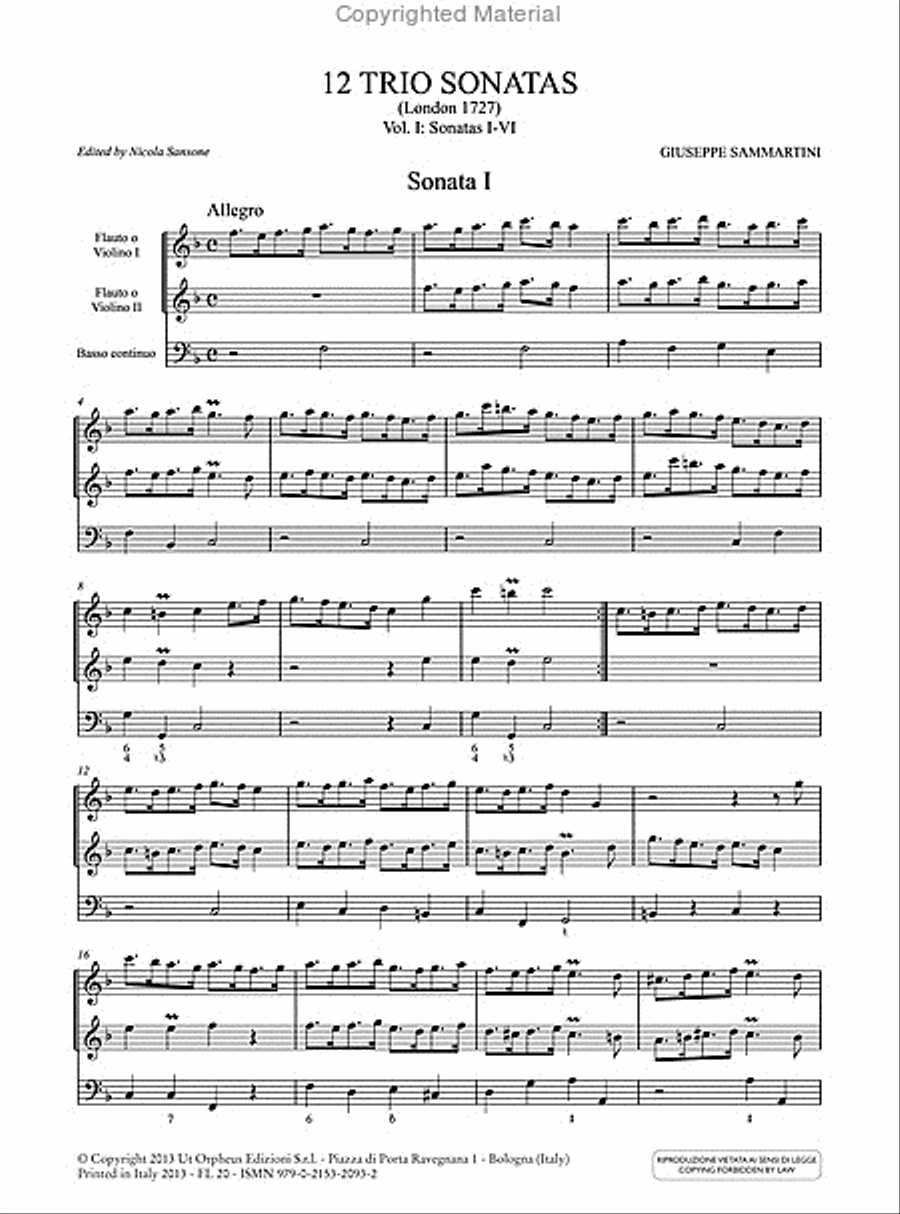 12 Trio Sonatas (London 1727) for 2 Treble Recorders (2 Violins) and Continuo - Vol. 1: Sonatas I-VI Alto Recorder scores gallery preview page 2
