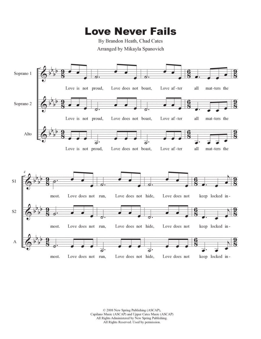 Love Never Fails SSA scores gallery preview page 1