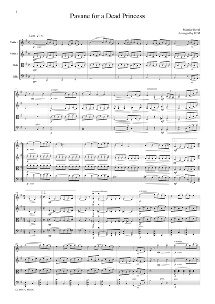 Ravel Pavane for a Dead Princess, for string quartet, CR301