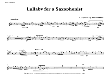 Lullaby for Bb Tenor Saxophone, Piano & Double Bass
