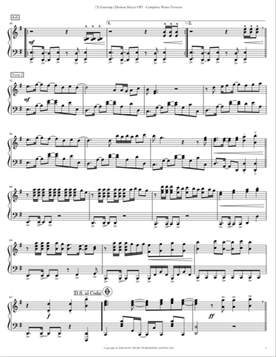 Gurenge Piano Solo scores gallery preview page 3