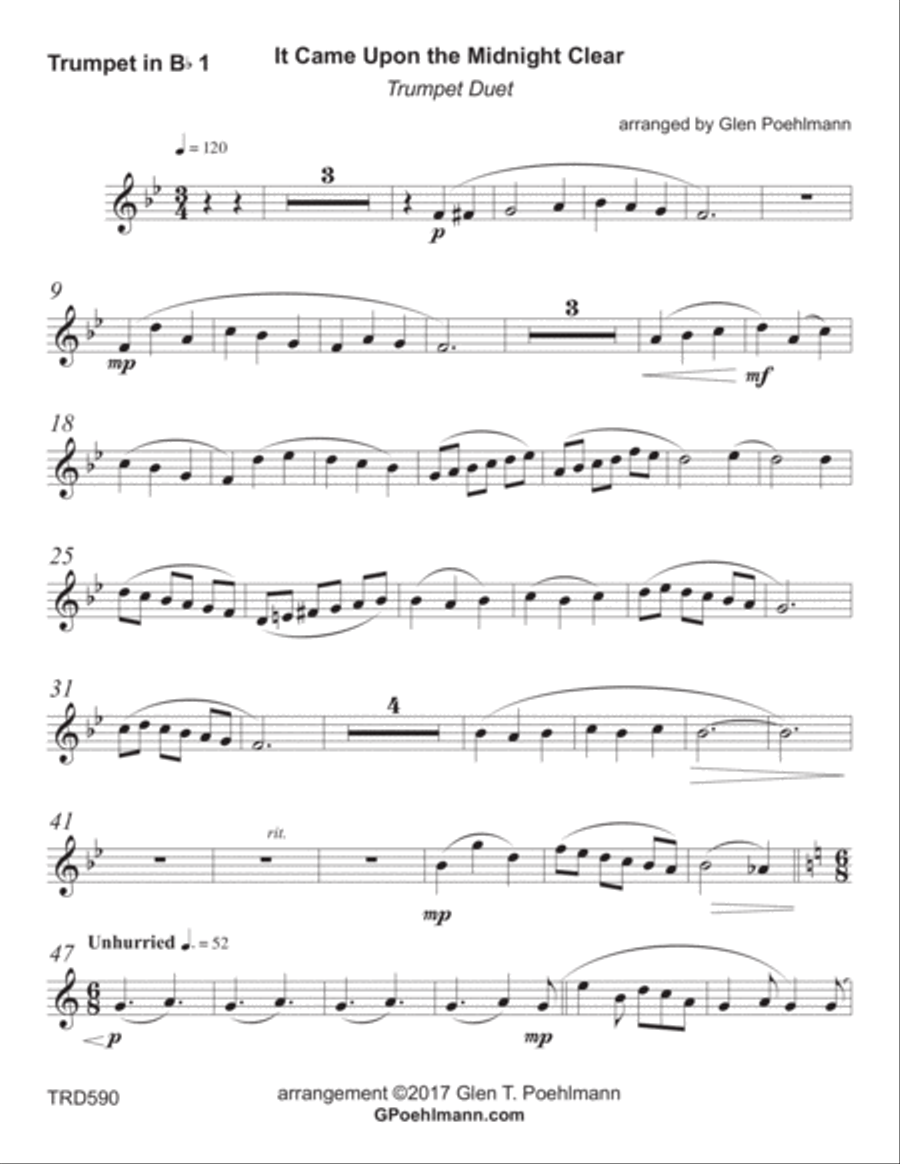 IT CAME UPON THE MIDNIGHT CLEAR - TRUMPET DUET (unaccompanied) Trumpet Duet scores gallery preview page 3