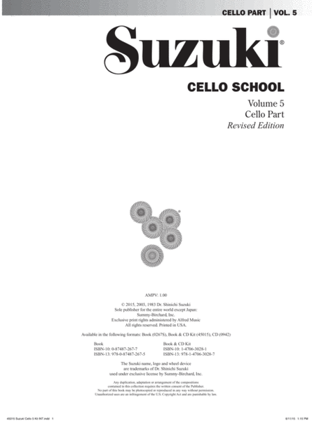 Suzuki Cello School, Volume 5 image number null
