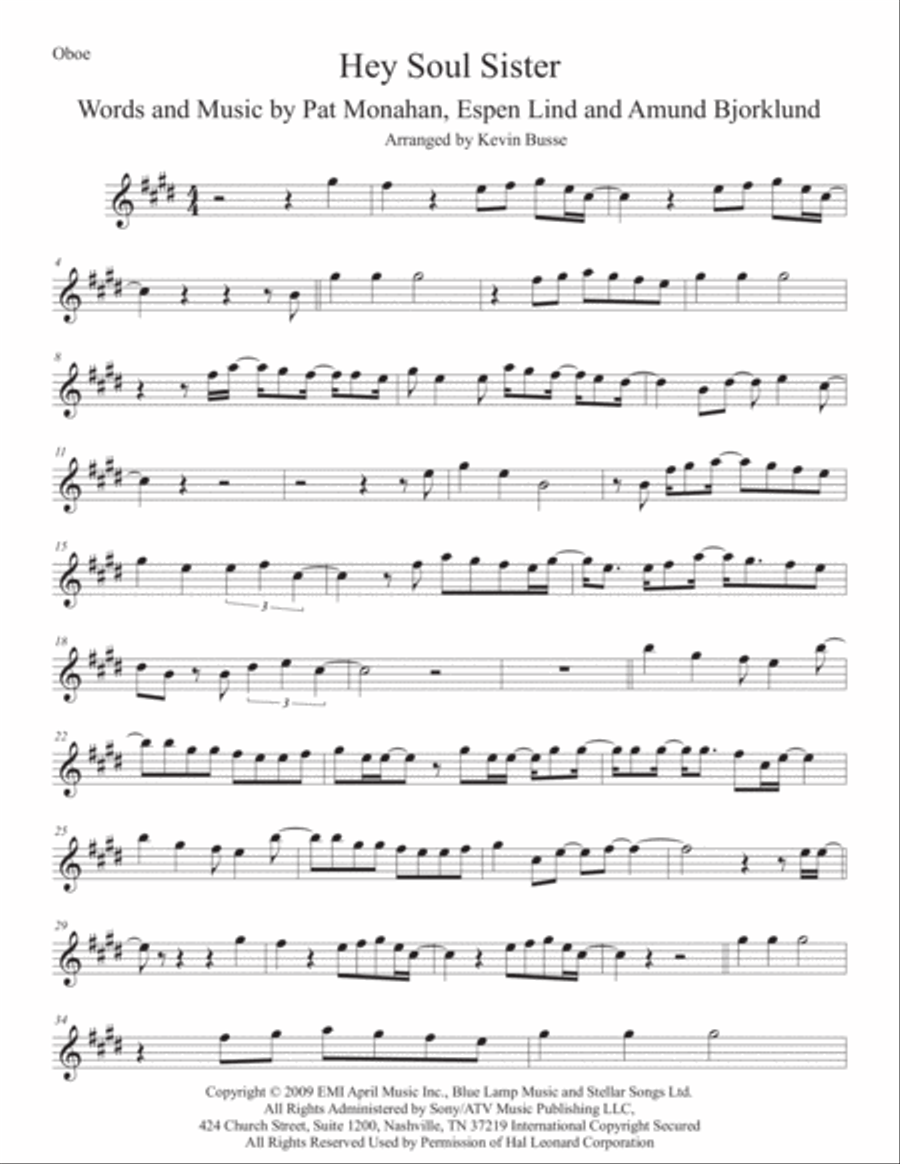 Hey, Soul Sister Oboe Solo scores gallery preview page 1