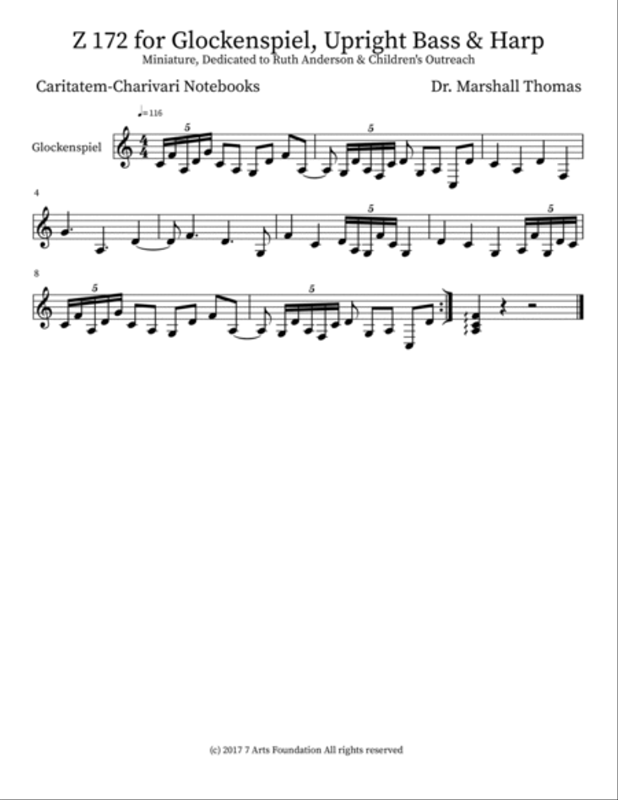 Z 172 for Glockenspiel, Upright Bass & Harp Double Bass scores gallery preview page 3