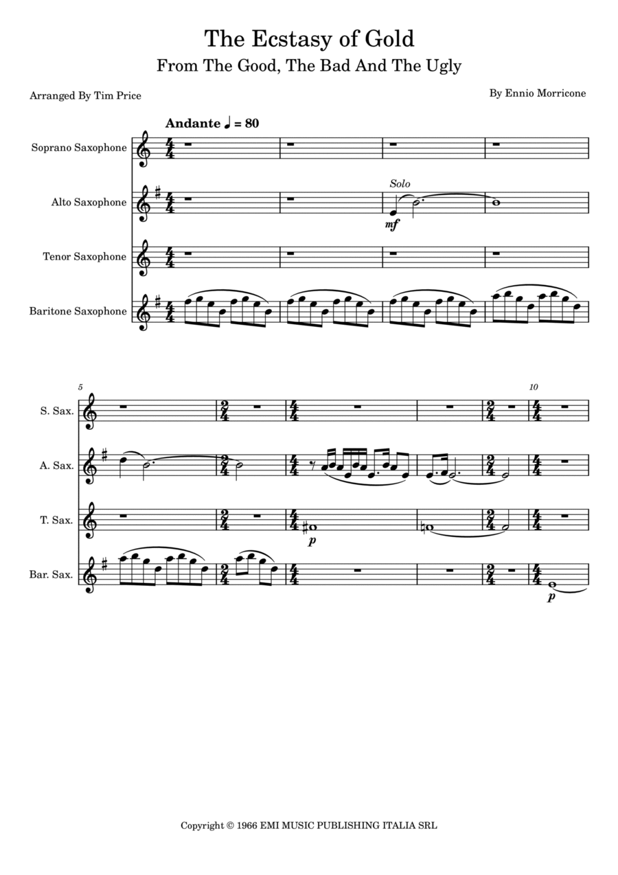 Ecstasy Of Gold Woodwind Quartet scores gallery preview page 1