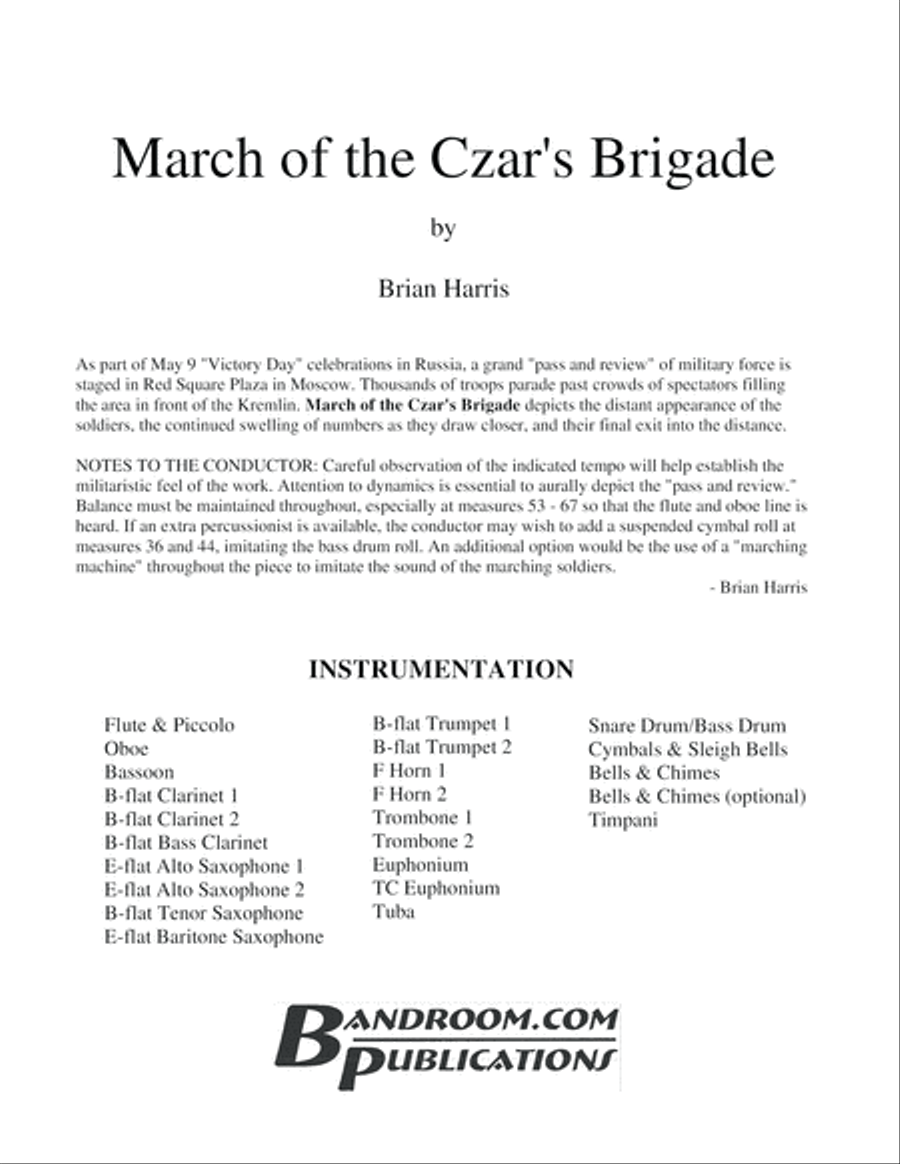 MARCH OF THE CZAR'S BRIGADE (medium easy - concert band; score, parts, and license to copy) Concert Band scores gallery preview page 2