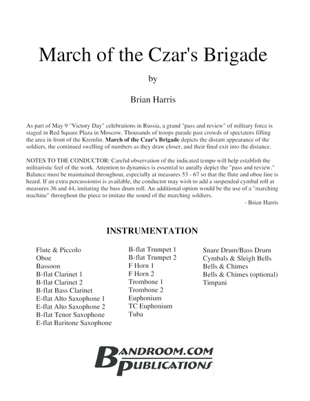 MARCH OF THE CZAR'S BRIGADE (medium easy - concert band; score, parts, and license to copy)