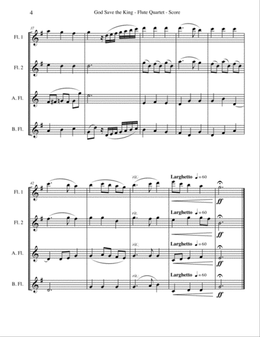 God Save the King for Flute Quartet Flute Quartet scores gallery preview page 4