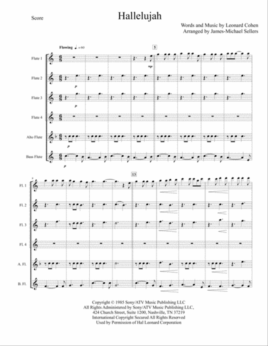 Hallelujah by Leonard Cohen Flute Choir - Digital Sheet Music