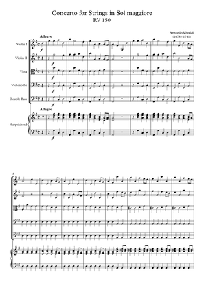 Book cover for Concerto for Strings in Sol maggiore RV 150