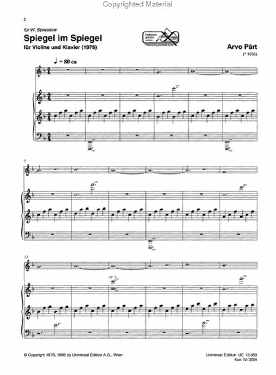 Spiegel im Spiegel (1978) Chamber Music scores gallery preview page 2