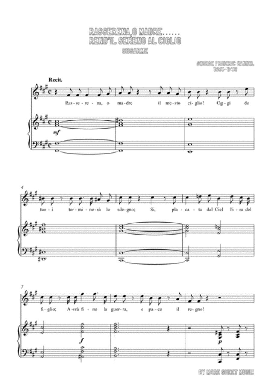Handel-Rasserena,o Madre…Rend'il sereno al ciglio in f sharp minor,for Voice and Piano Voice Solo scores gallery preview page 3