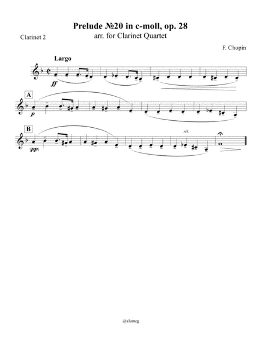 F. Chopin - Prelude №20 in c-moll, op. 28, arr. for Clarinet Quartet Clarinet Quartet scores gallery preview page 3
