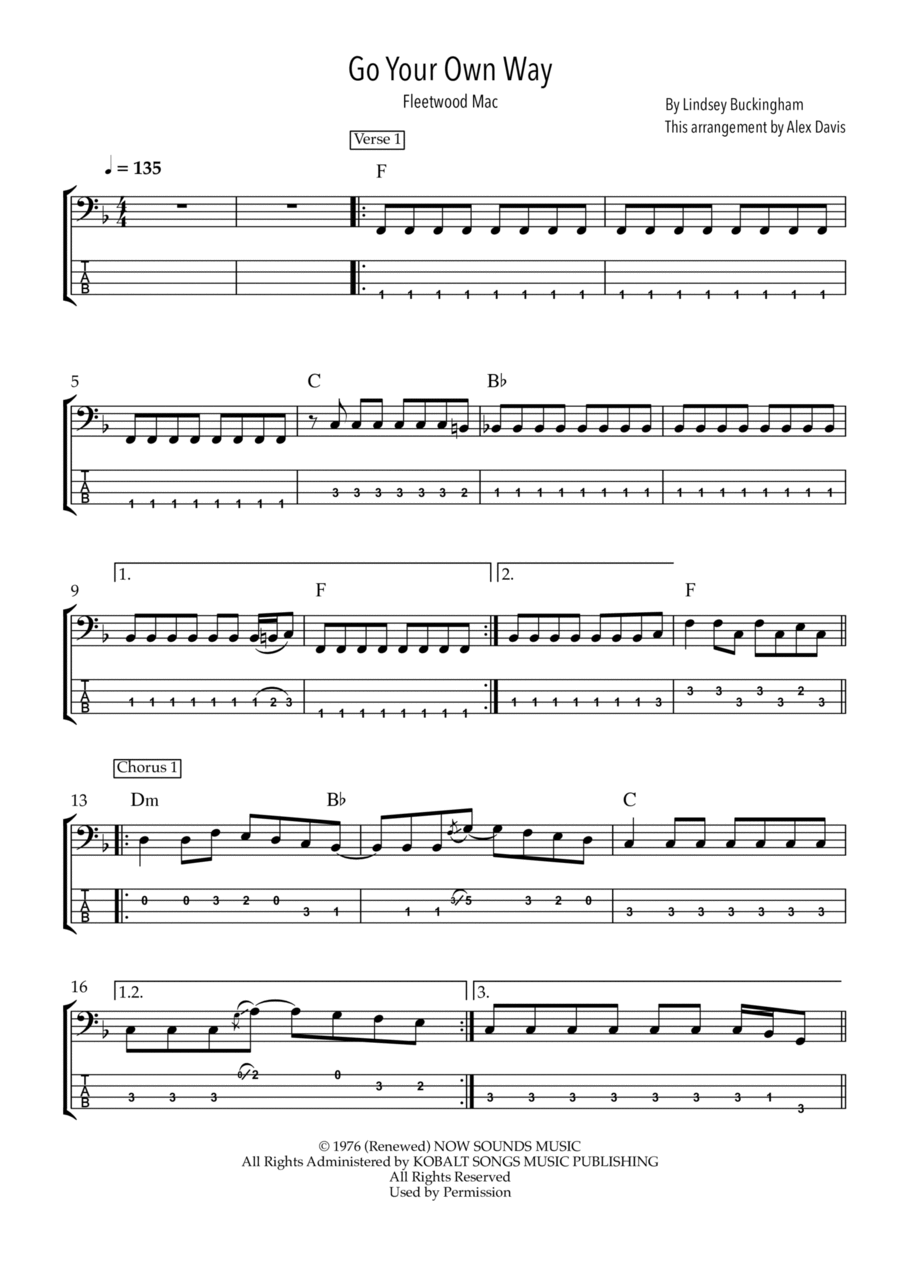 Go Your Own Way Bass Guitar scores gallery preview page 1
