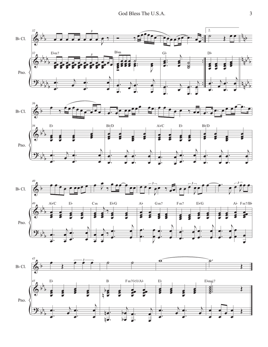 God Bless The U.S.A. Clarinet Solo scores gallery preview page 3