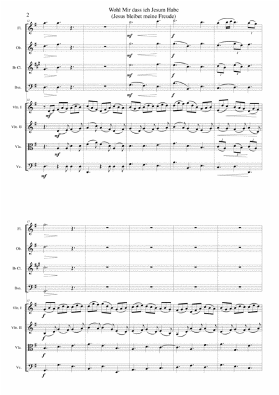 Wohl mir dass ich Jesum habe (Jesu joy of man's desiring) for wind quartet and strings Clarinet scores gallery preview page 2