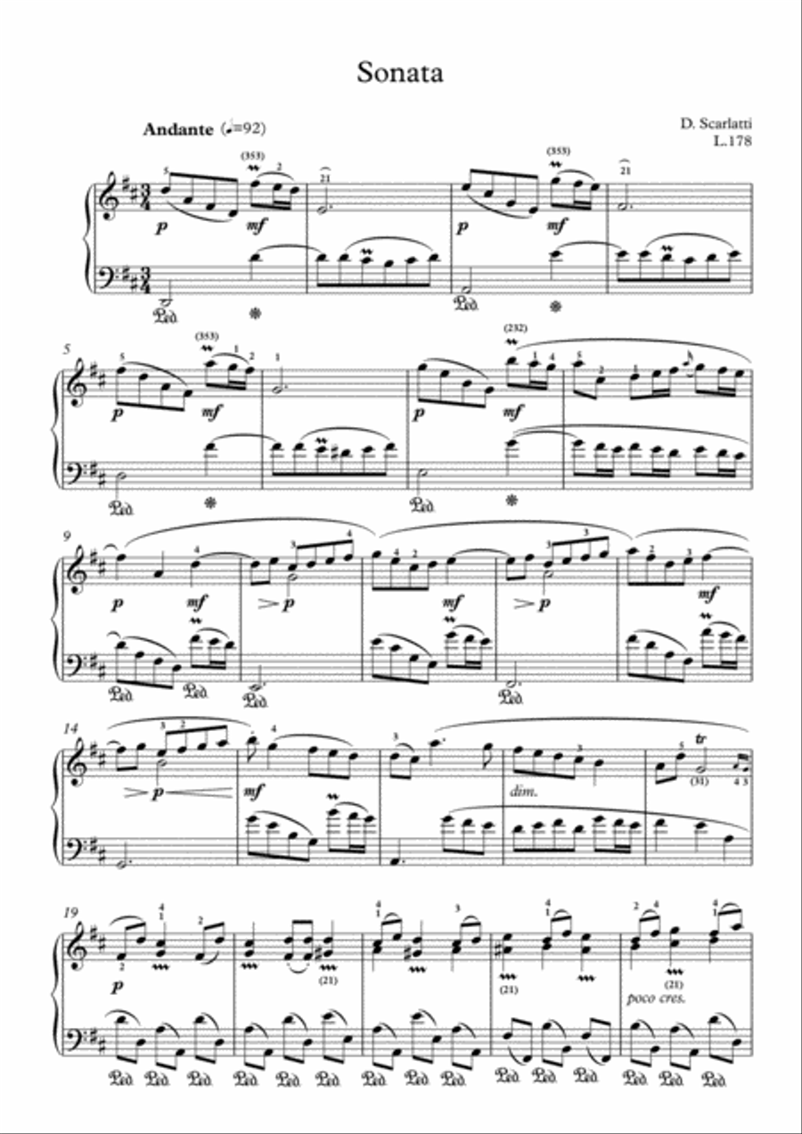 Scarlatti-Sonata in D-Major L.178 K.258(piano) Piano Solo scores gallery preview page 2