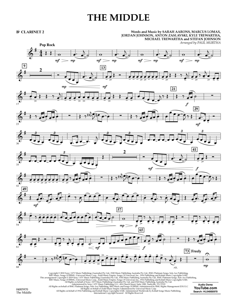 The Middle (arr. Paul Murtha) - Bb Clarinet 2