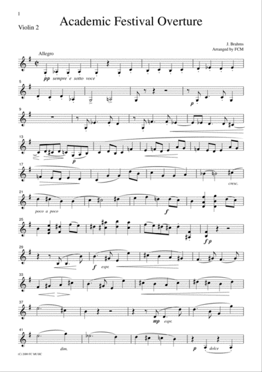 Brahms Academic Festival Overture, for string quartet, CB301 String Quartet scores gallery preview page 5
