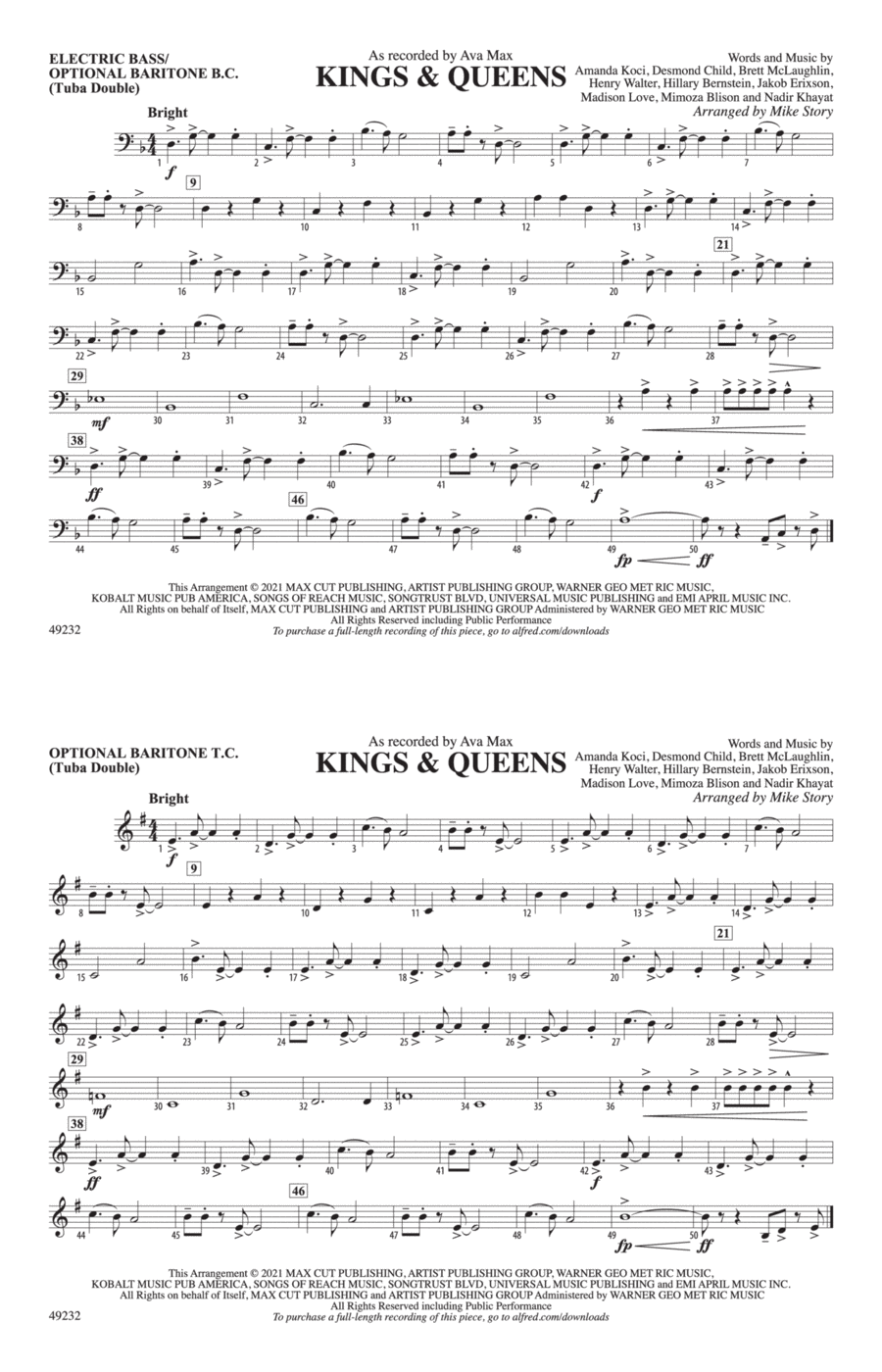 Kings & Queens: Electric Bass Marching Band scores gallery preview page 1