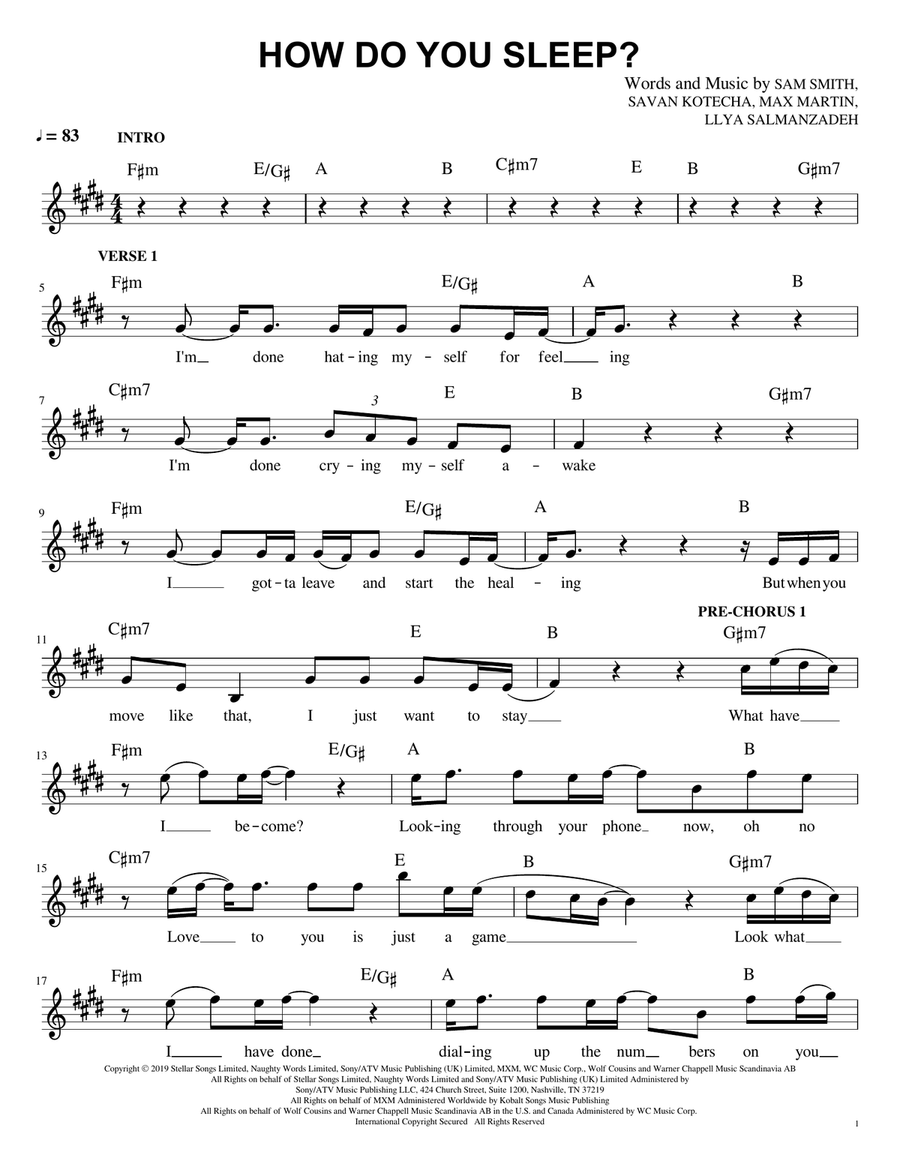How Do You Sleep? Piano, Vocal, Guitar scores gallery preview page 1