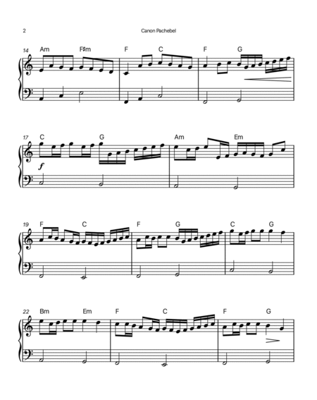 Canon by Pachelbel - Easy/Intermediate Piano Solo in C with Chord Notation image number null