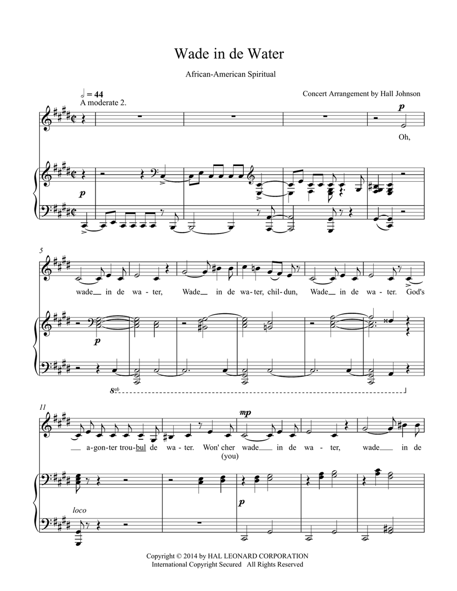 Wade in de Water (C-sharp minor) Piano, Vocal scores gallery preview page 1