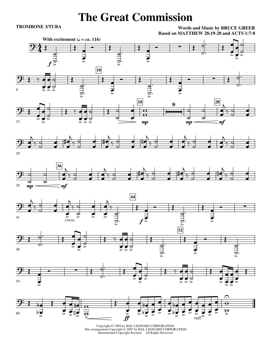 The Great Commission - Trombone 3/Tuba Choir scores gallery preview page 1