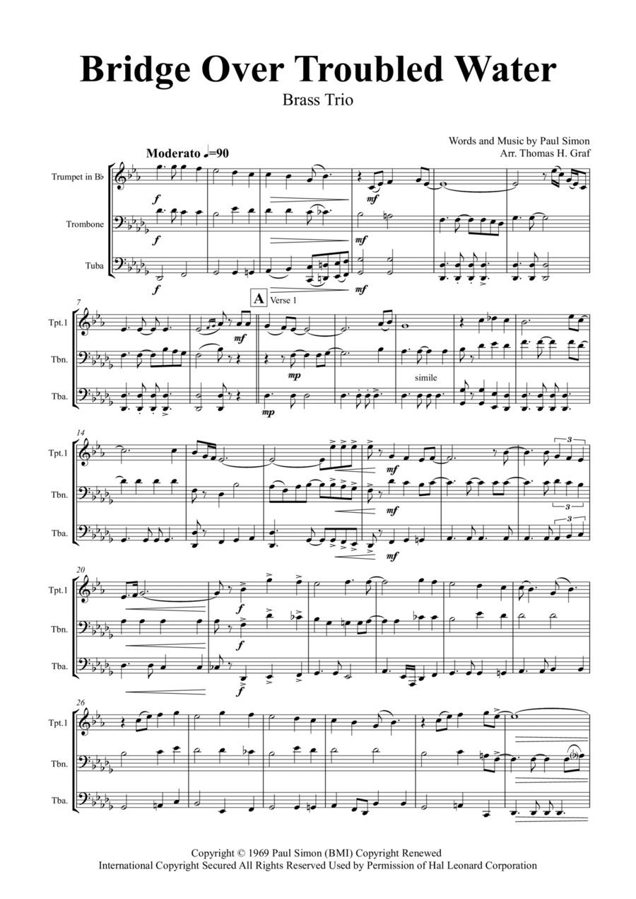 Bridge Over Troubled Water Brass Trio scores gallery preview page 1