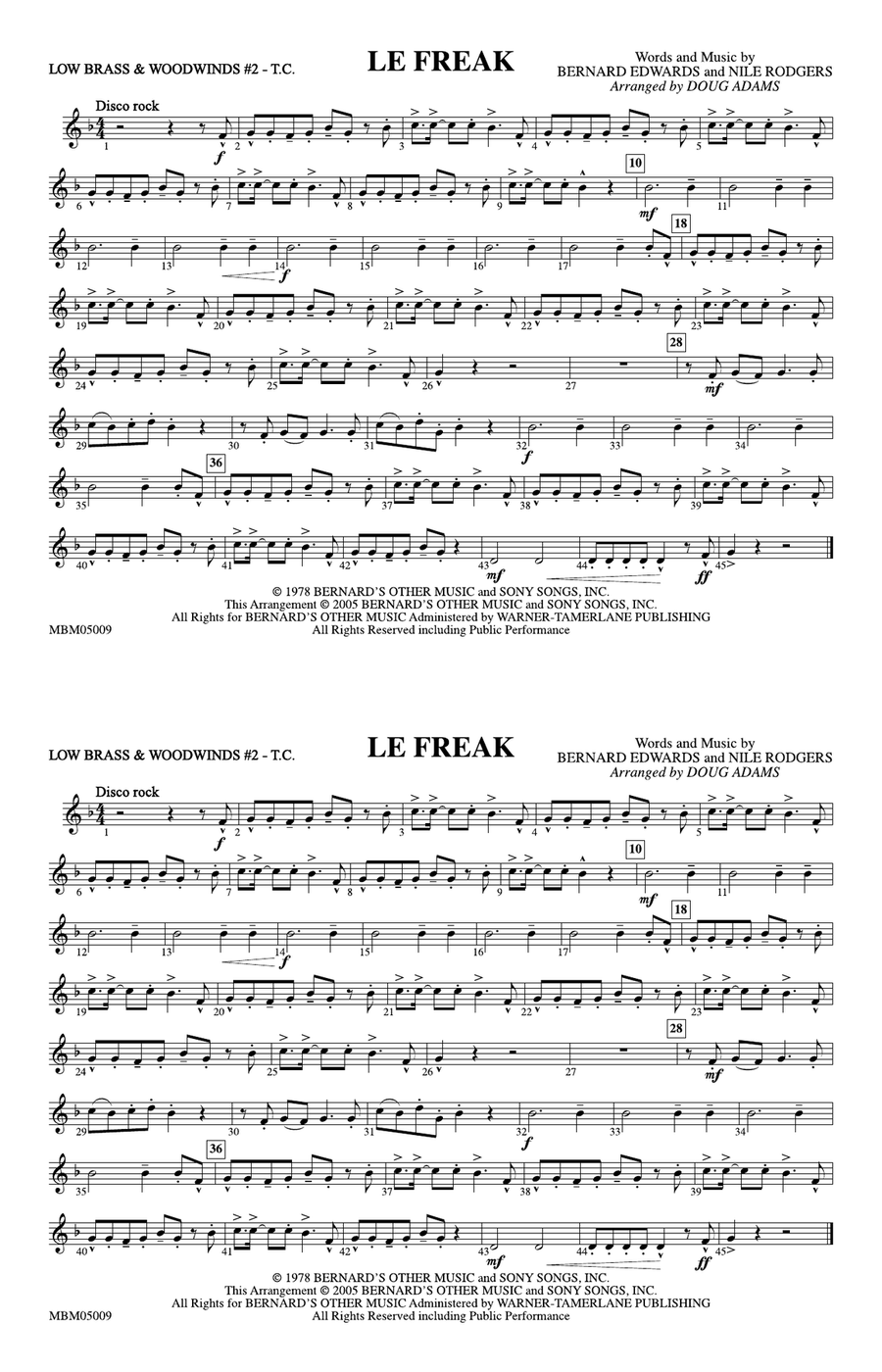Le Freak: Low Brass & Woodwinds #2 - Treble Clef