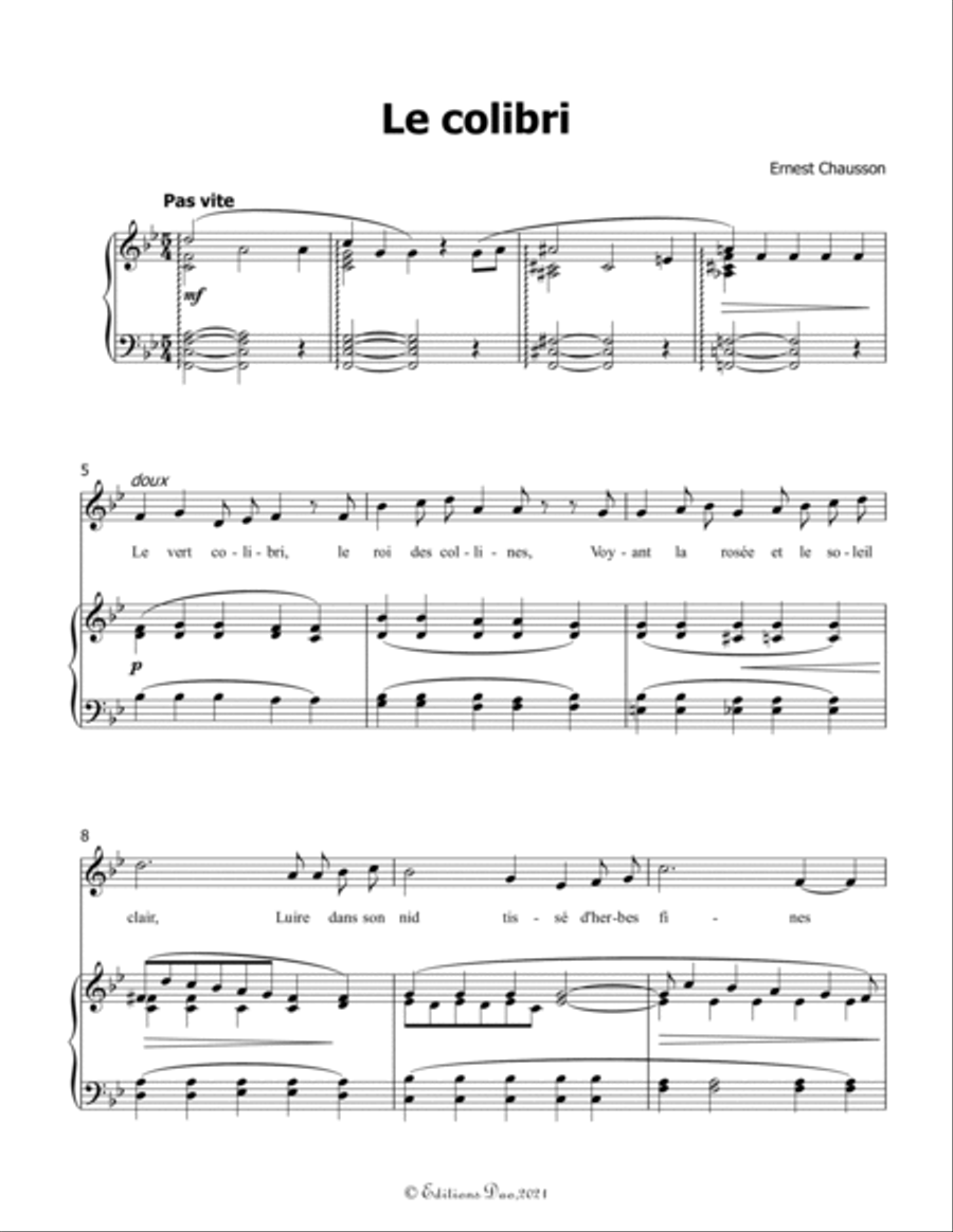 Le colibri, by Chausson, in B flat Major Voice scores gallery preview page 3