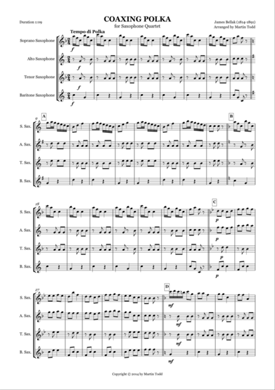 Coaxing Polka for Saxophone Quartet Saxophone Quartet scores gallery preview page 1