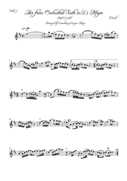 Air from Orchestral Suite 3 BWV1068 by Bach ("On the G String) for String Trio image number null