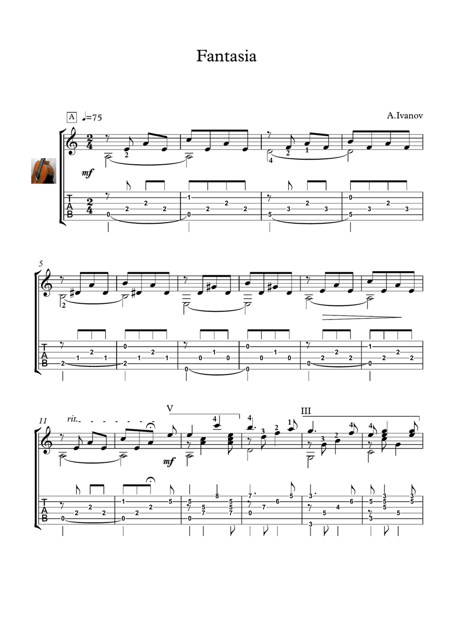 Fantasia for Classical Guitar Acoustic Guitar scores gallery preview page 1