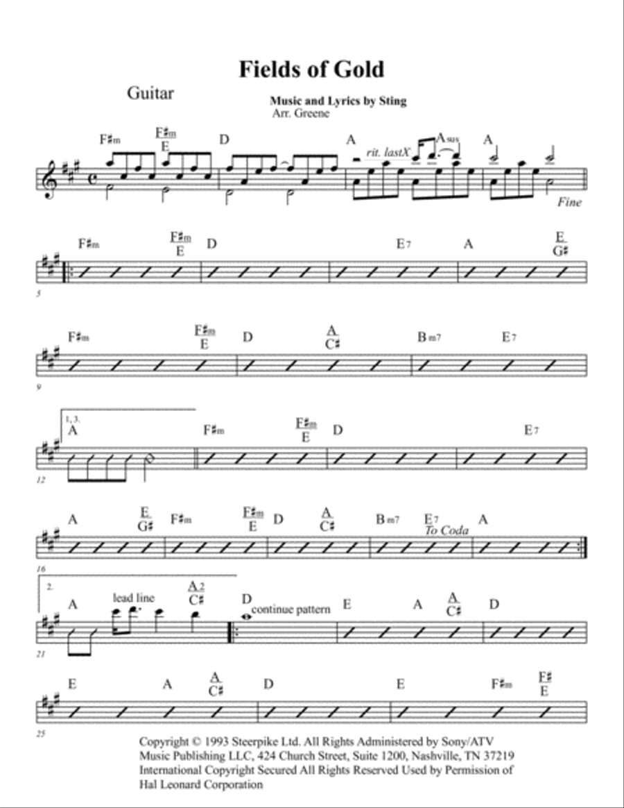 Fields Of Gold Electric Guitar scores gallery preview page 1