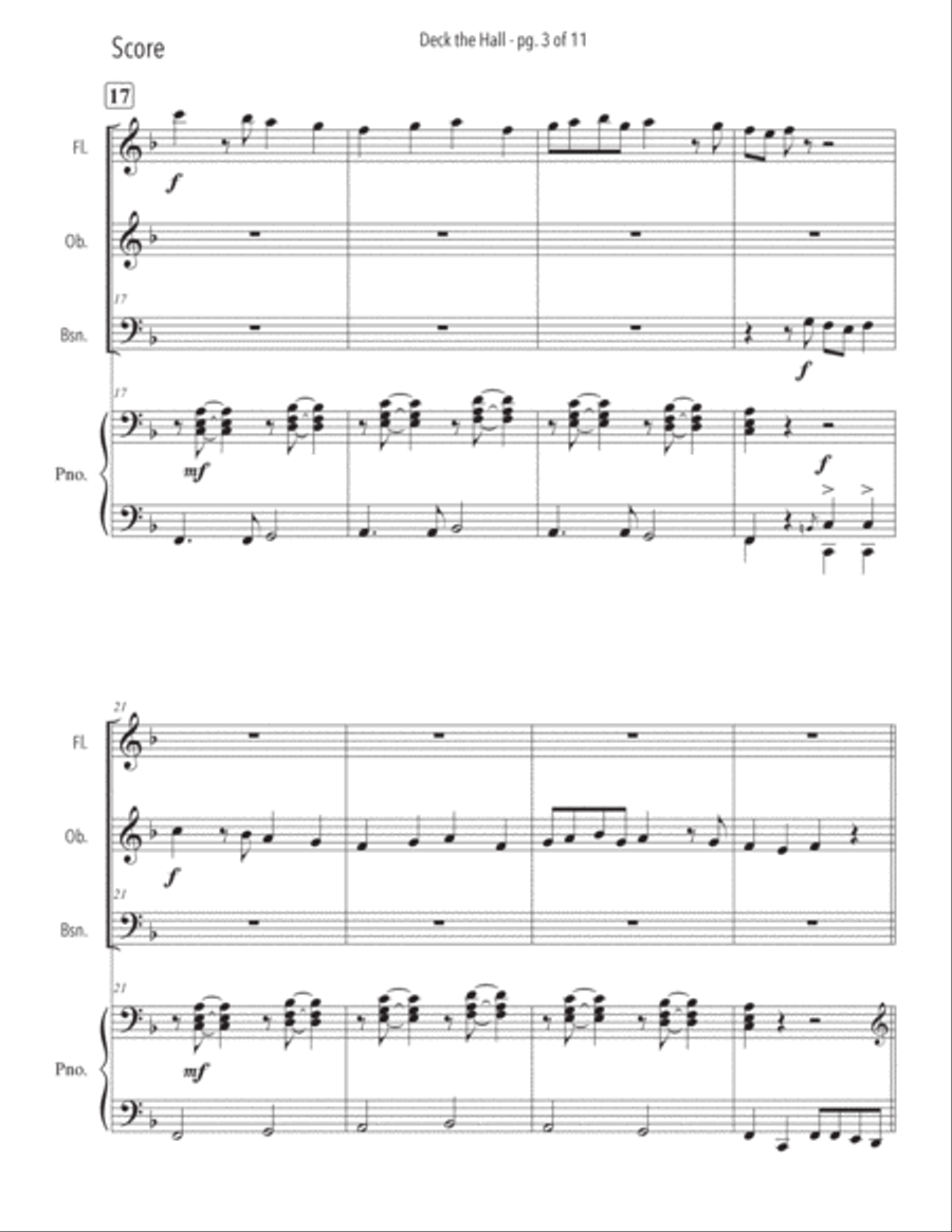 Deck the Halls for Woodwind Trio with Piano Accompaniment Small Ensemble scores gallery preview page 4