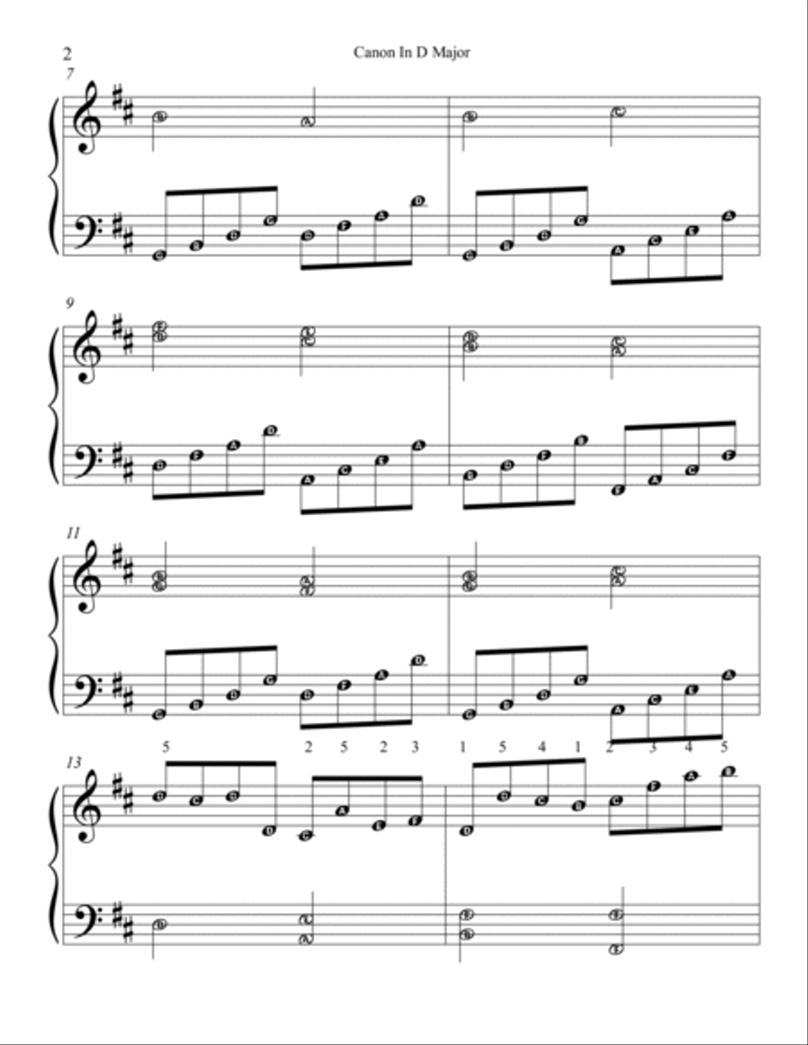 Pachelbel's Canon In D (Big Note Version)with fingering Easy Piano scores gallery preview page 2