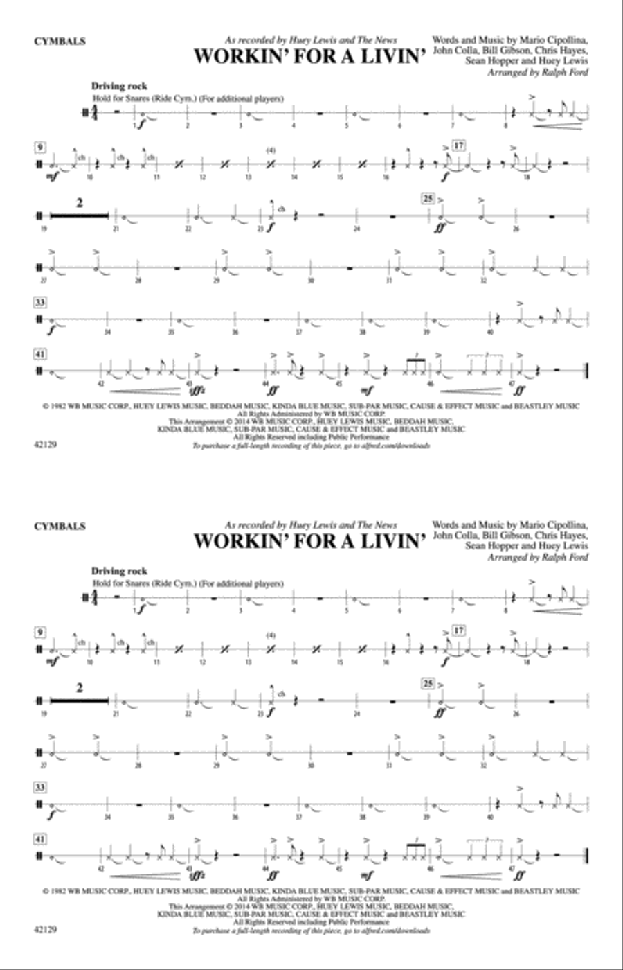 Workin' for a Livin': Cymbals Marching Band scores gallery preview page 1