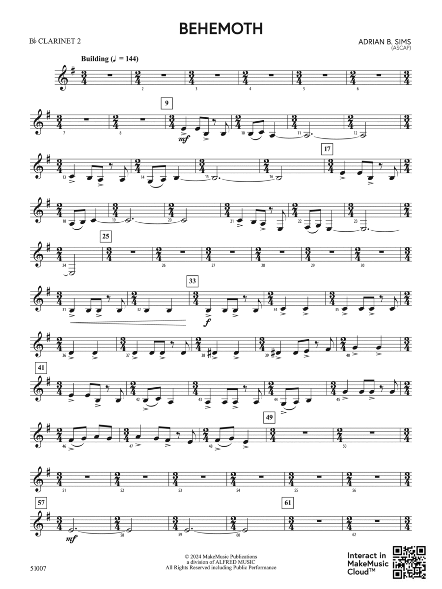Behemoth: 2nd B-flat Clarinet Concert Band scores gallery preview page 1