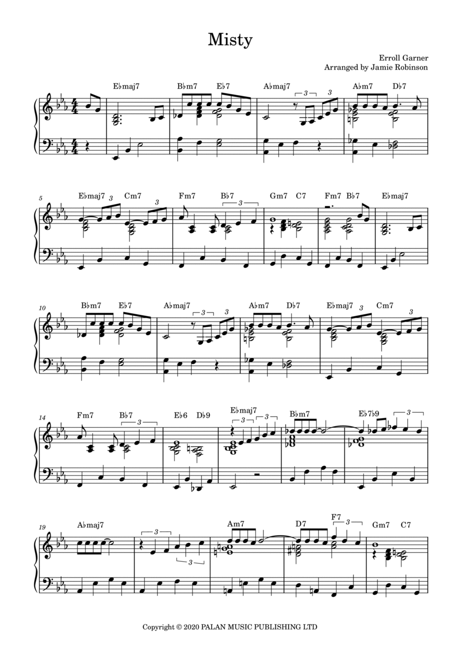 Misty Piano Solo scores gallery preview page 1