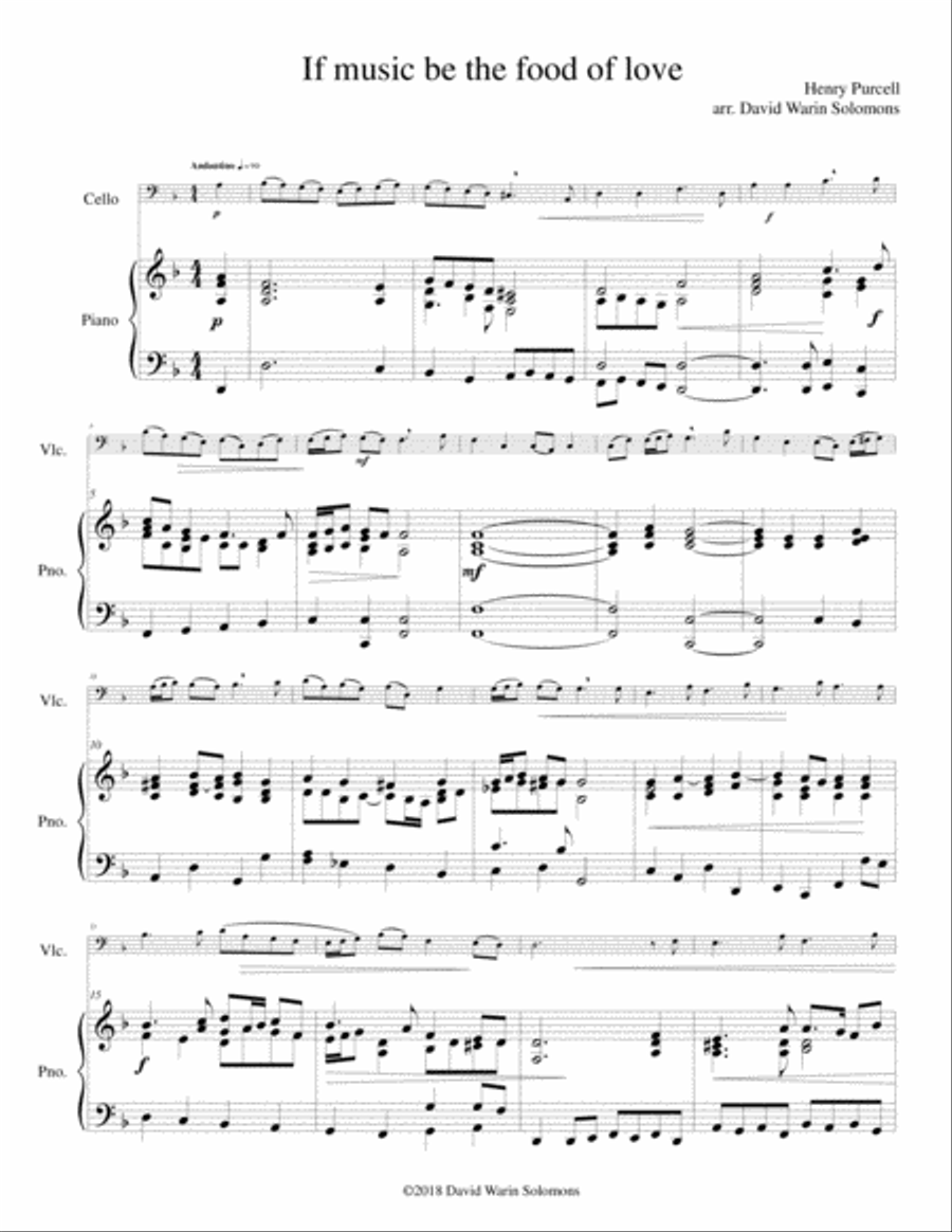If music be the food of love for cello and piano Piano scores gallery preview page 1