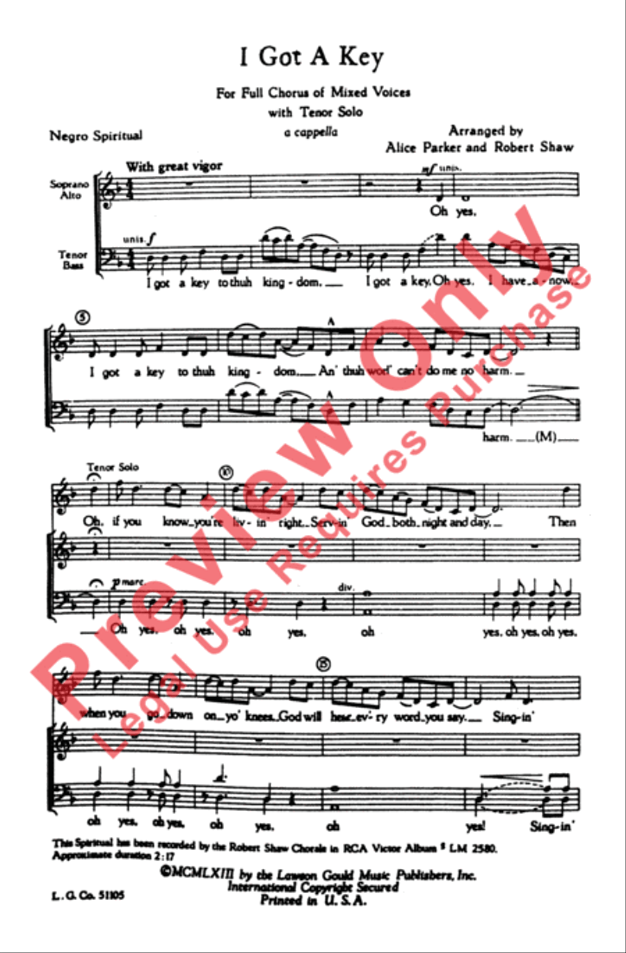 I Got a Key 4-Part scores gallery preview page 2