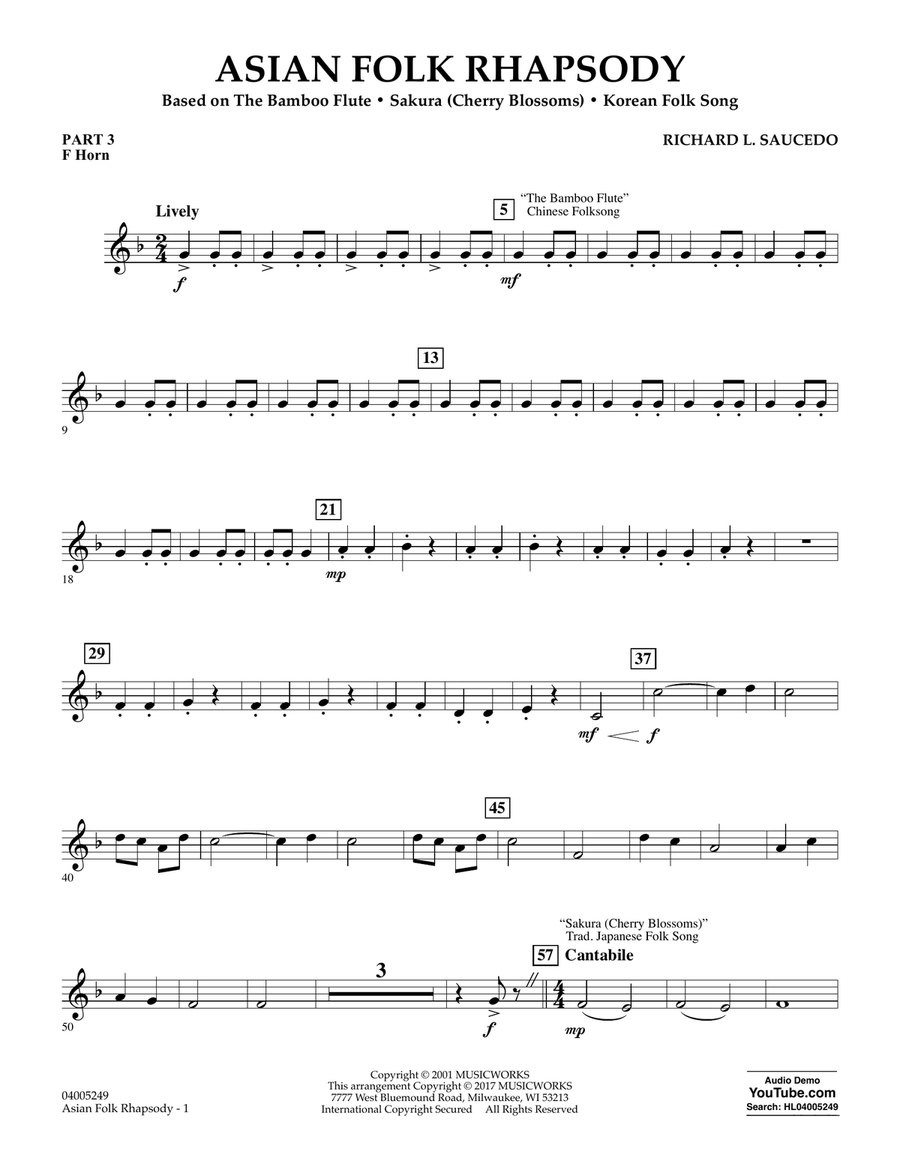 Asian Folk Rhapsody - Pt.3 - F Horn Concert Band scores gallery preview page 1