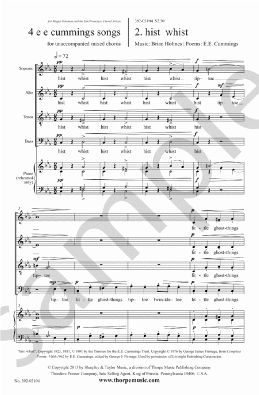 4 e e cummings Songs 4-Part scores gallery preview page 3